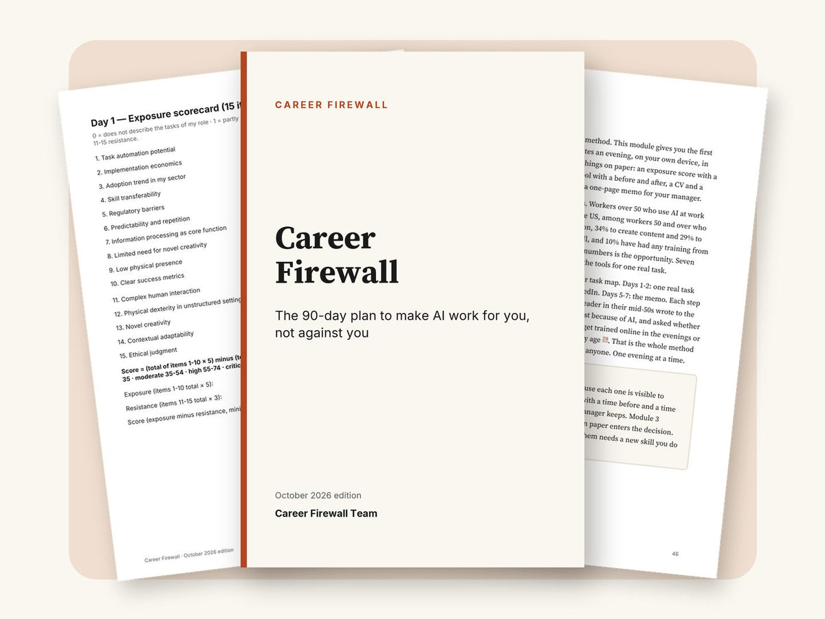 Career Firewall guide cover with two pages of the 90-day workbook